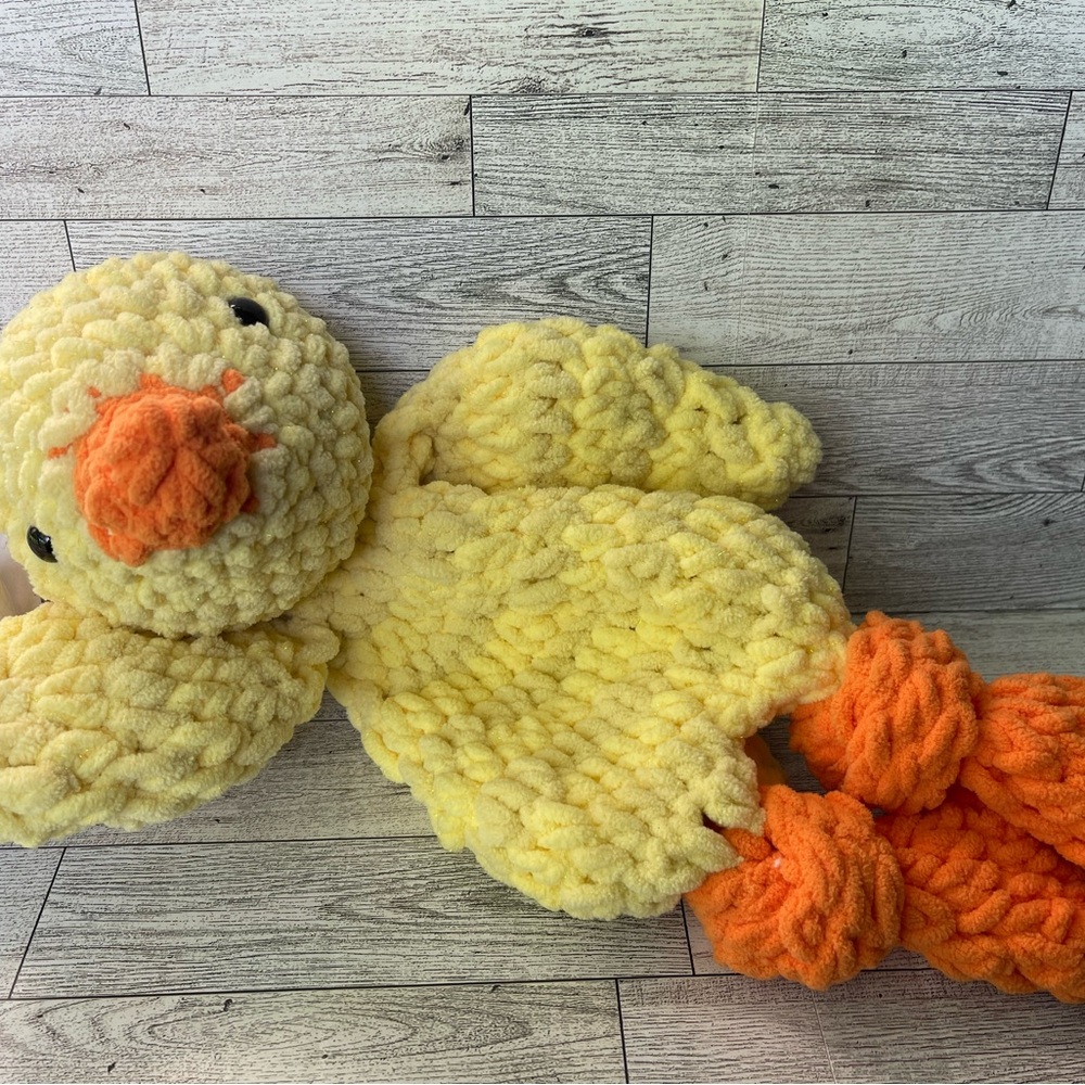 Yellow and Orange Plush Chicken Toy Handmade Crochet Lovey